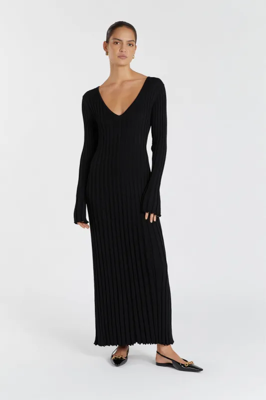 REIGN BLACK SLEEVED KNIT MIDI DRESS sold by Dissh