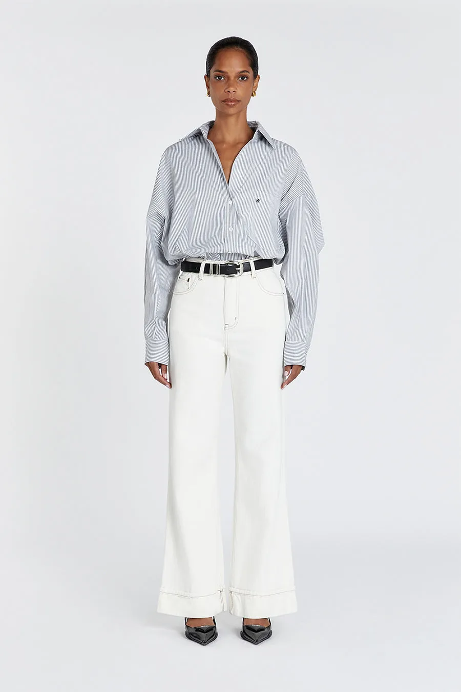 SUTTON CREAM TURNBACK HEM JEAN sold by Dissh