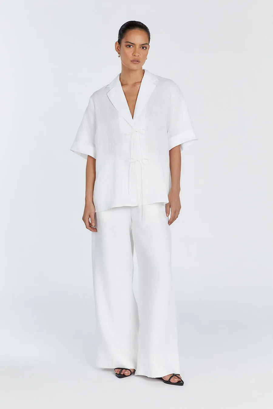 EMELIA WHITE LINEN WRAP SHIRT sold by Dissh product image thumbnail 2