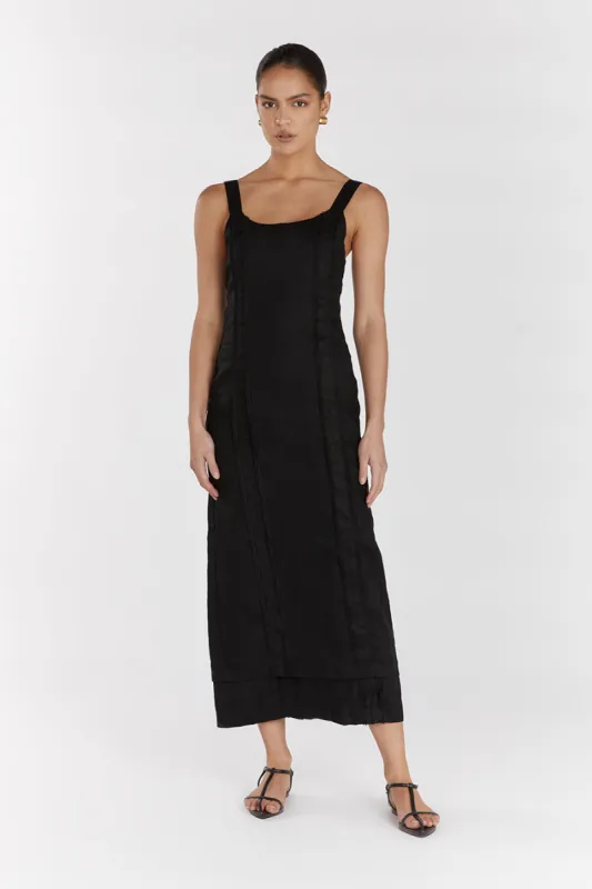 DULCE BLACK LINEN MIDI DRESS sold by Dissh