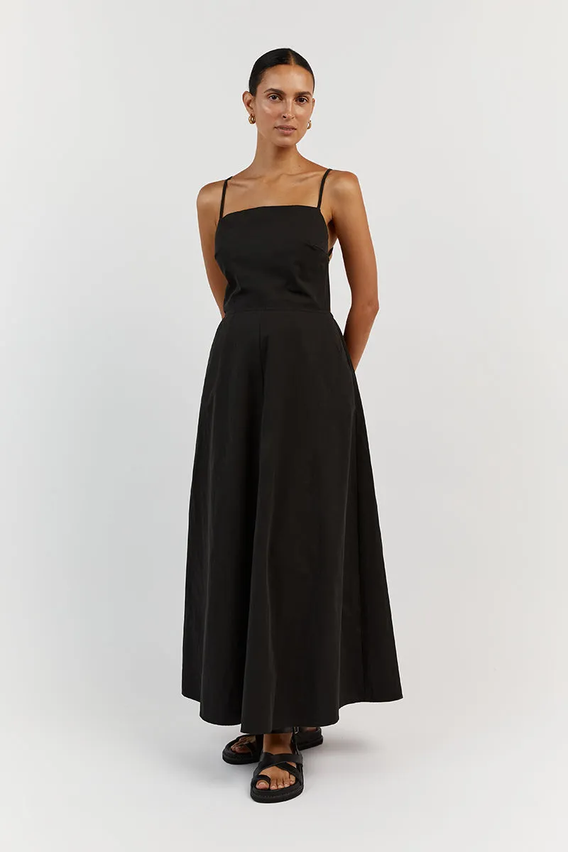 RYLEE BLACK COTTON MIDI DRESS sold by Dissh