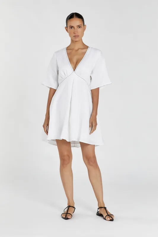RHODES WHITE LINEN MINI DRESS sold by Dissh