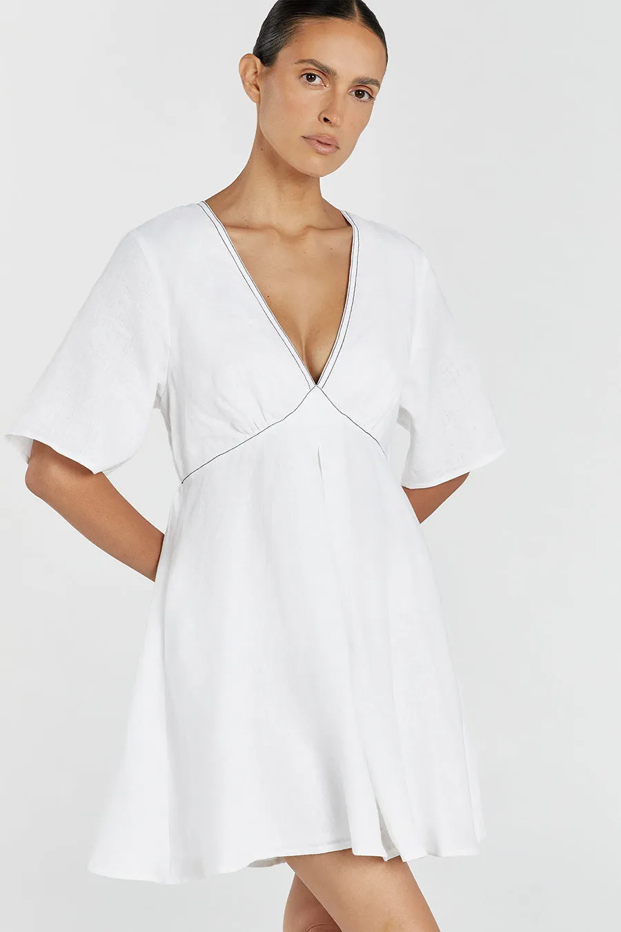 RHODES WHITE LINEN MINI DRESS sold by Dissh product image thumbnail 2