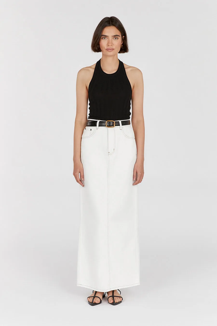 GOLDIE BLACK HALTER TOP sold by Dissh