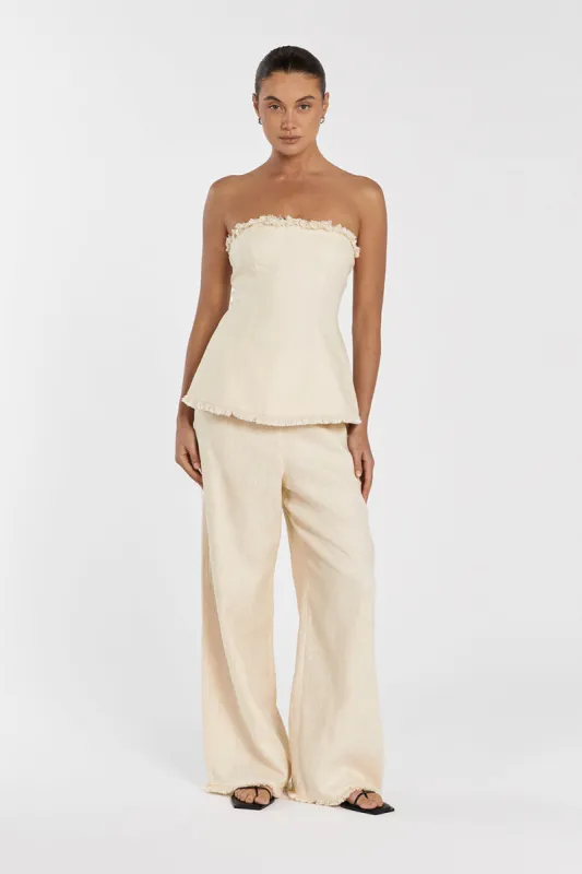ZAHARA LEMON LINEN FRINGED PANT sold by Dissh