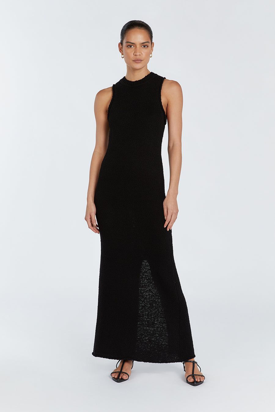 DION BLACK BOUCLE CREW MAXI DRESS sold by Dissh