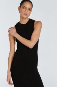 DION BLACK BOUCLE CREW MAXI DRESS sold by Dissh