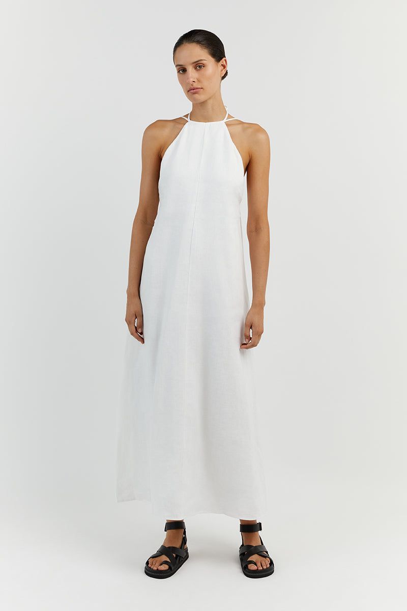 BREE WHITE LINEN MAXI DRESS sold by Dissh
