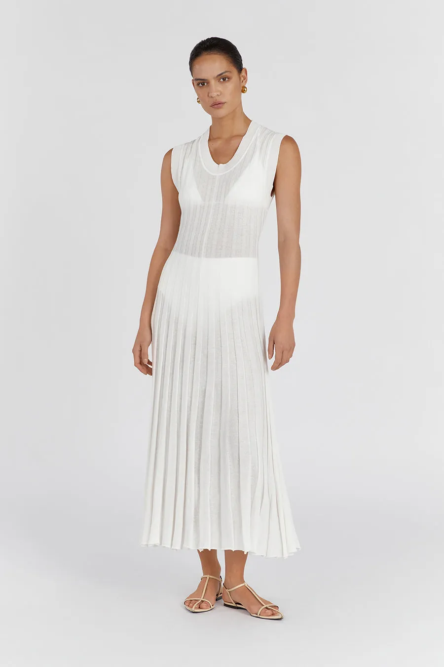 ASTRID OFF WHITE SCOOP MIDI DRESS sold by Dissh