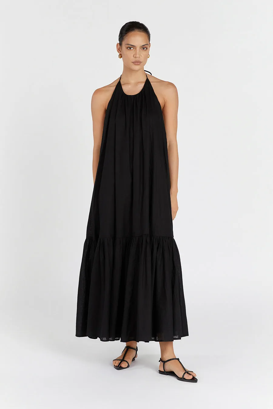 ARI BLACK LINEN HALTER MAXI DRESS sold by Dissh product image thumbnail 3