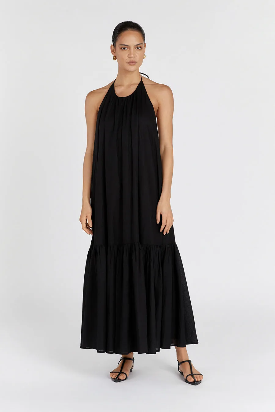 ARI BLACK LINEN HALTER MAXI DRESS sold by Dissh product image thumbnail 2