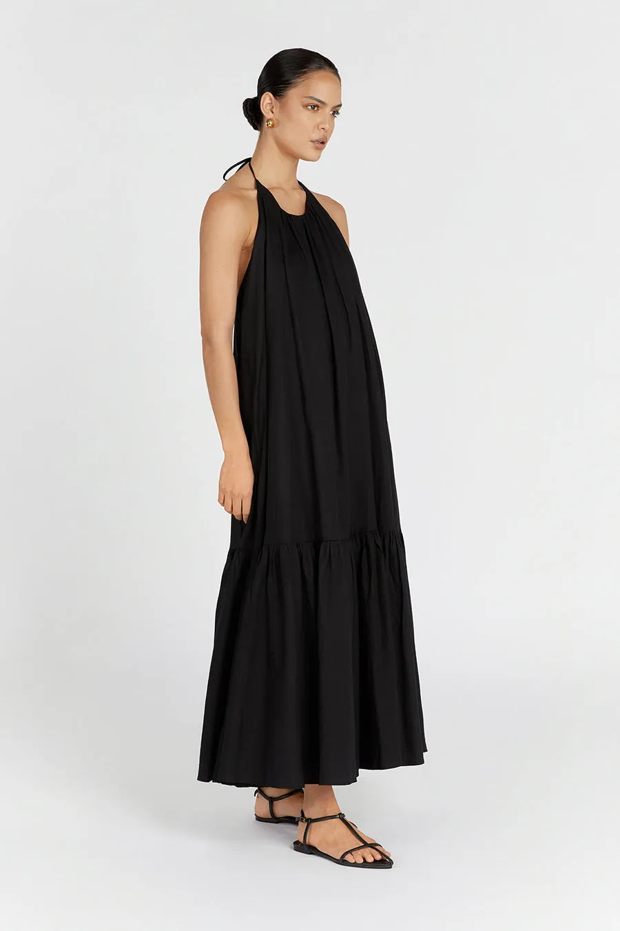 ARI BLACK LINEN HALTER MAXI DRESS sold by Dissh product image thumbnail 4