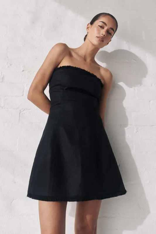 ZAHARA BLACK FRINGED MINI DRESS sold by Dissh