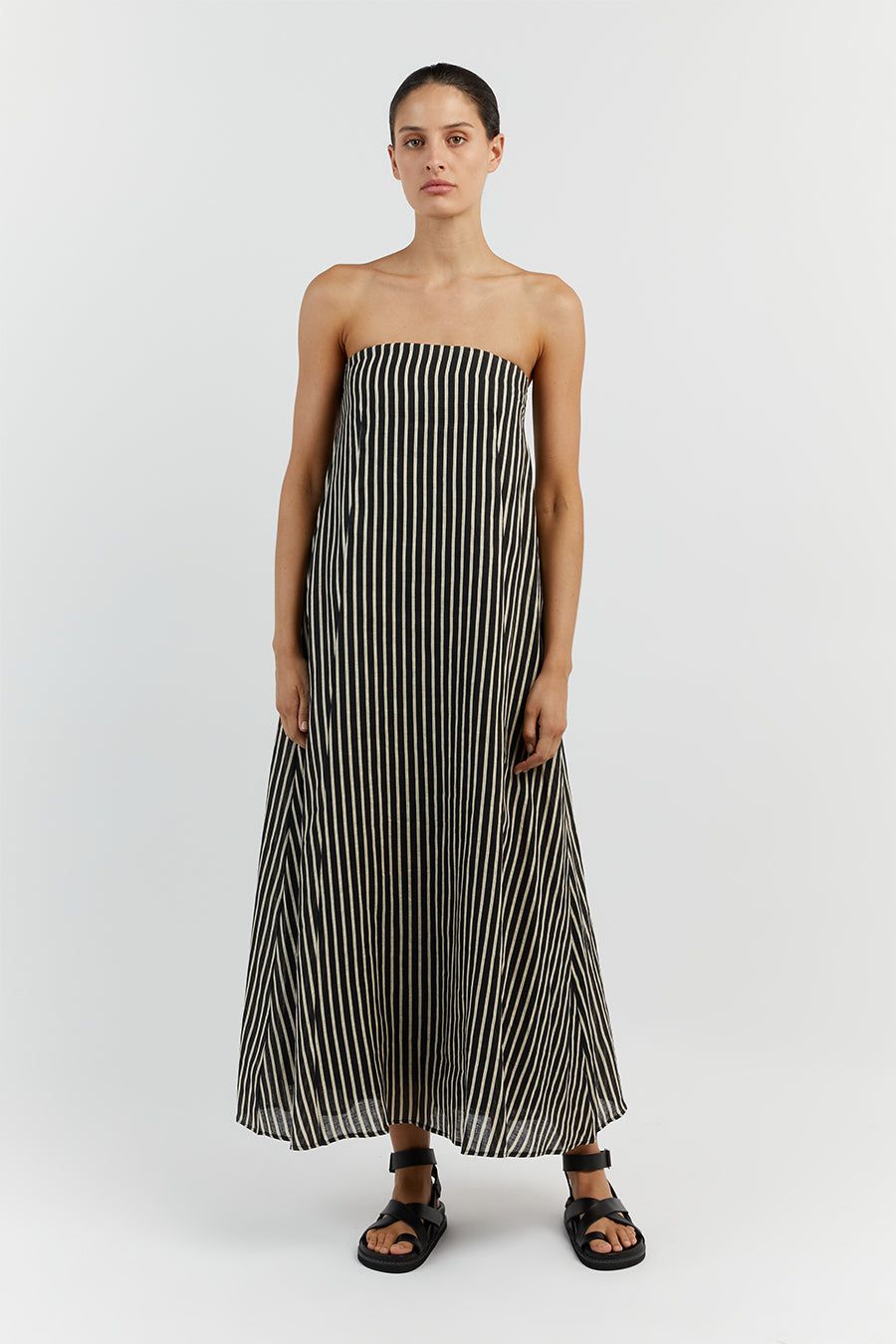 RORY BLACK LINEN MIDI DRESS sold by Dissh