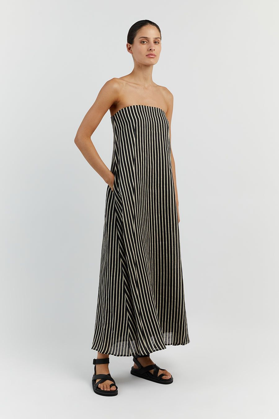 RORY BLACK LINEN MIDI DRESS sold by Dissh product image thumbnail 3