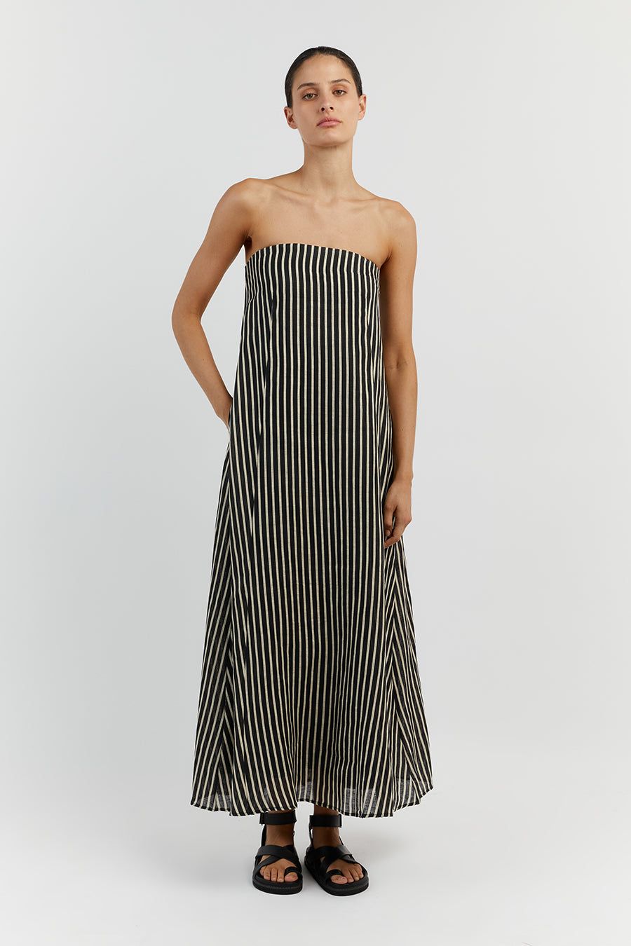 RORY BLACK LINEN MIDI DRESS sold by Dissh product image thumbnail 2