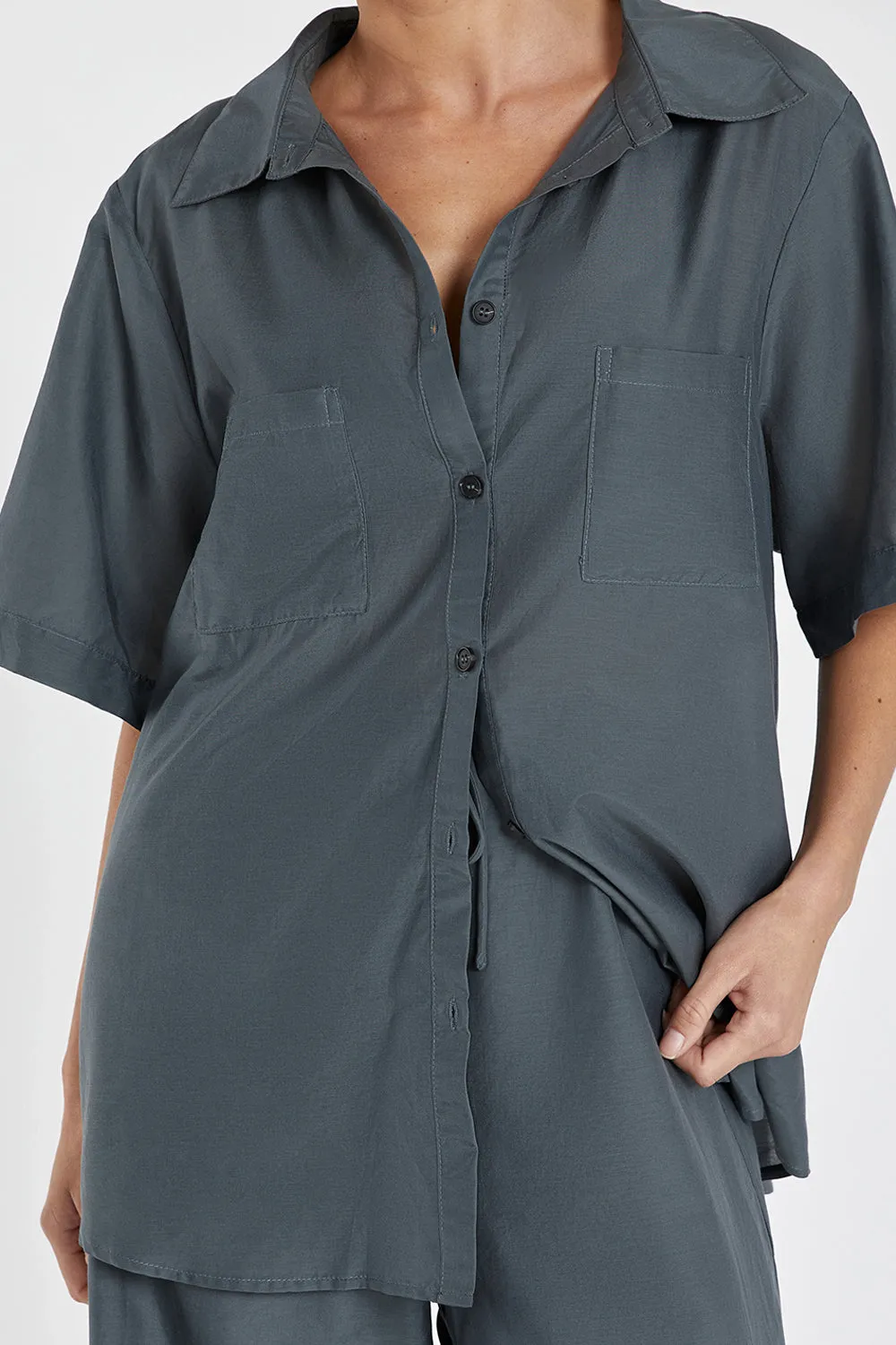 JASPER TEAL SILK COTTON SHIRT sold by Dissh product image thumbnail 5