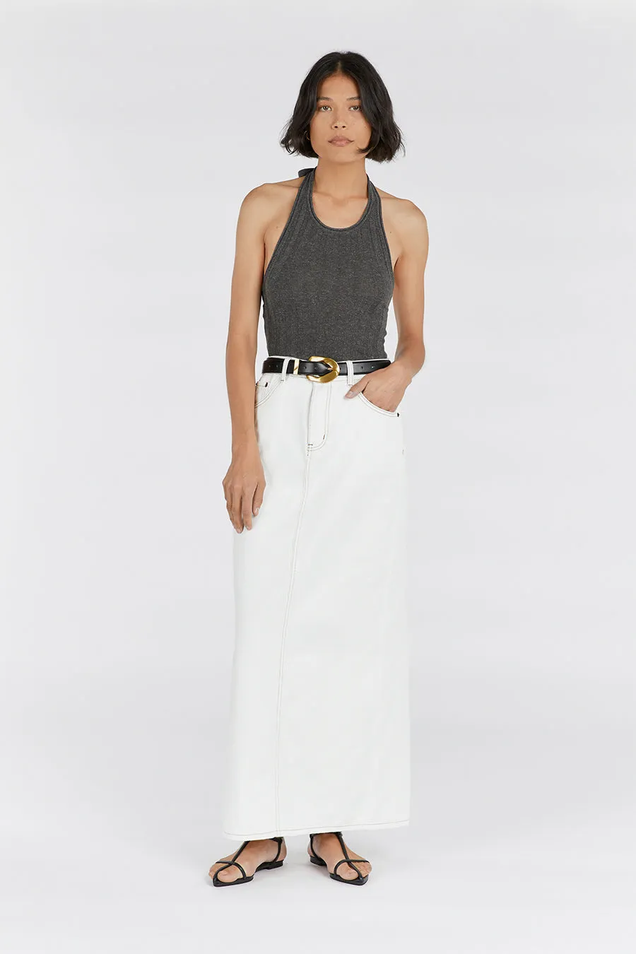 GOLDIE SLATE MARLE HALTER TOP sold by Dissh