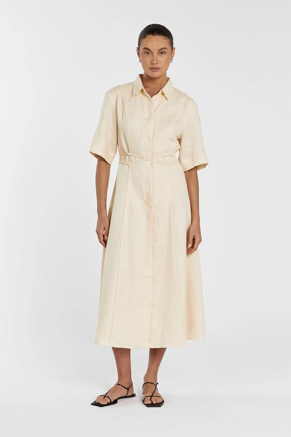 ASTRID LEMON LINEN MIDI DRESS sold by Dissh