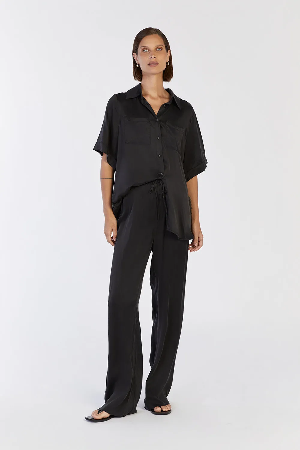 EVANS BLACK SILK VACATION SHIRT sold by Dissh