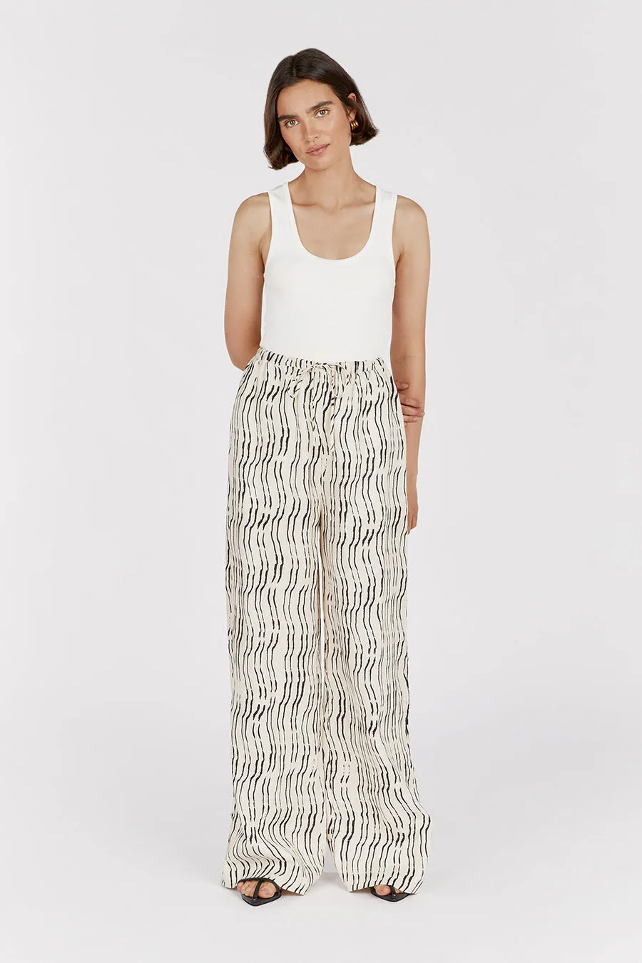 CLAIR CREAM STRIPE LINEN PANT sold by Dissh