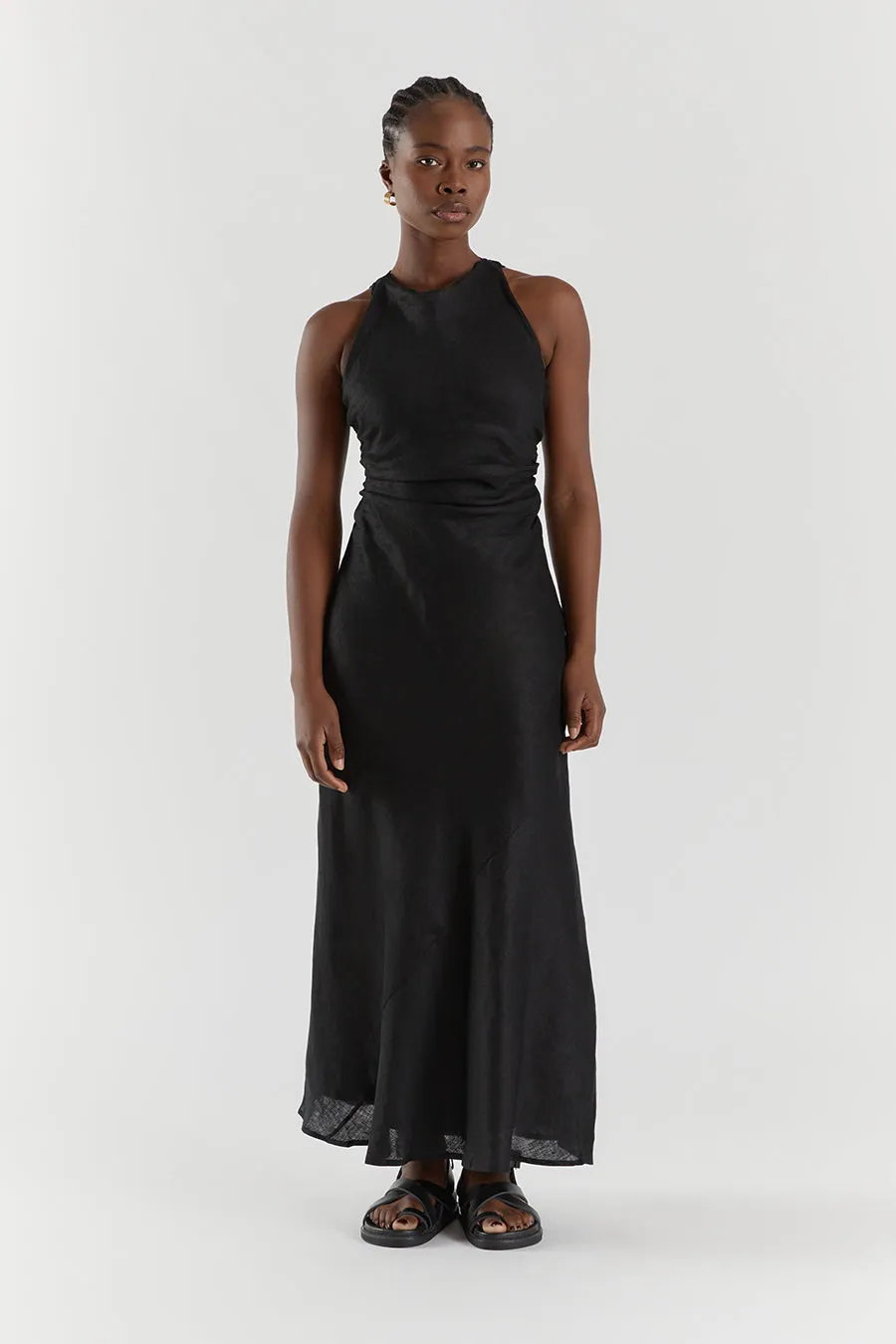 ROSE BLACK LINEN MAXI DRESS sold by Dissh