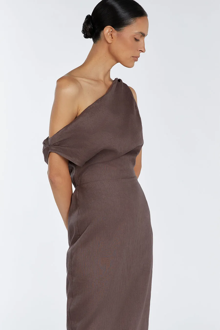 CASS CHOC LINEN ASYM MIDI DRESS sold by Dissh product image thumbnail 3