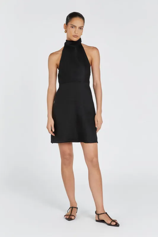 VERA BLACK LINEN MINI DRESS sold by Dissh