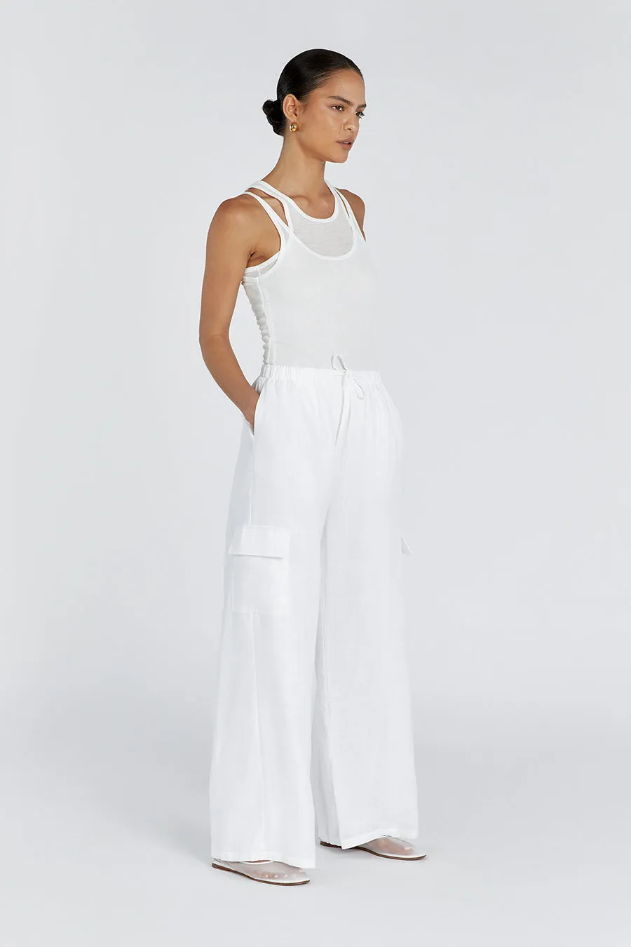 INGRID WHITE LINEN CARGO PANT sold by Dissh product image thumbnail 3