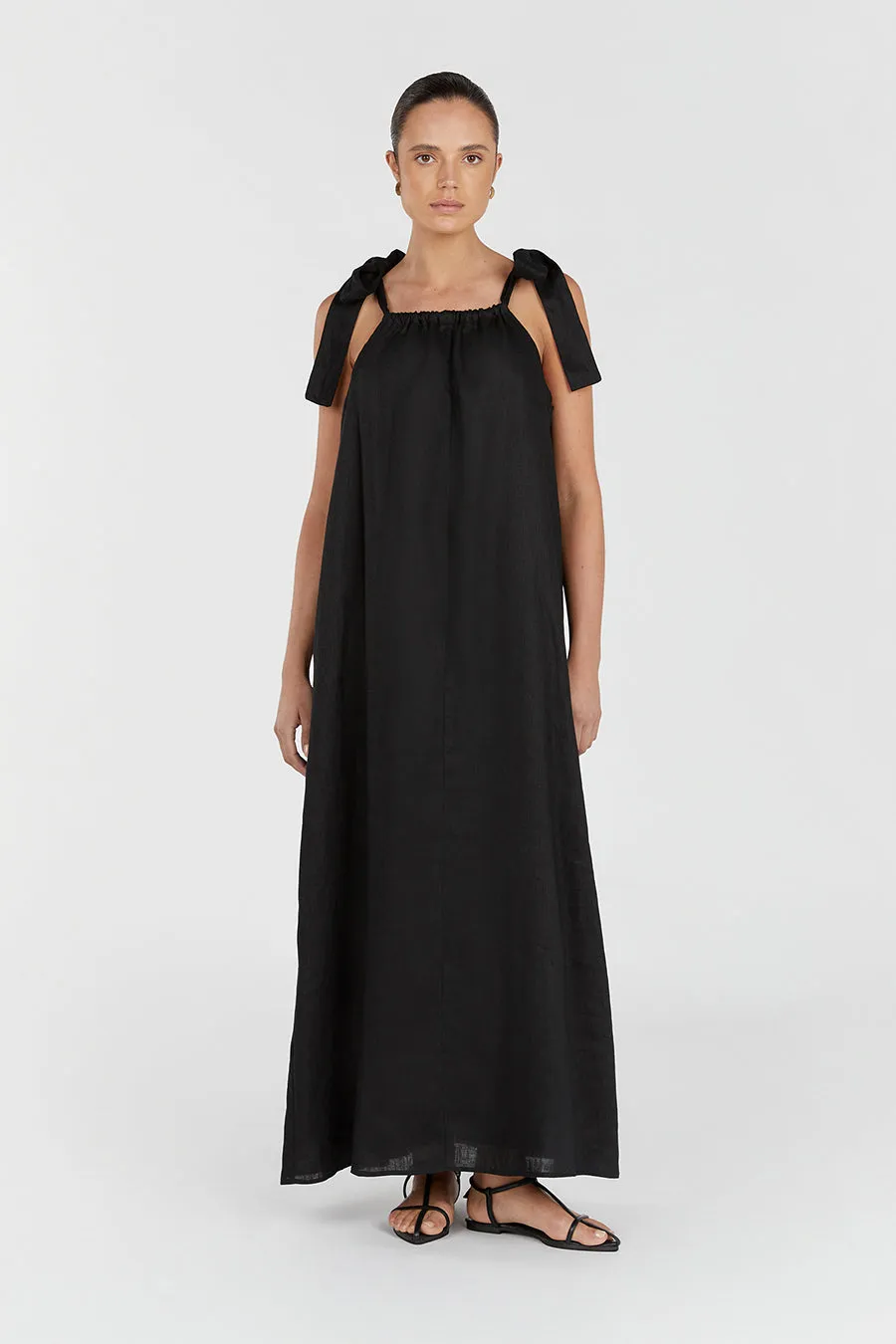 SAYLOR BLACK BOW LINEN MAXI DRESS sold by Dissh