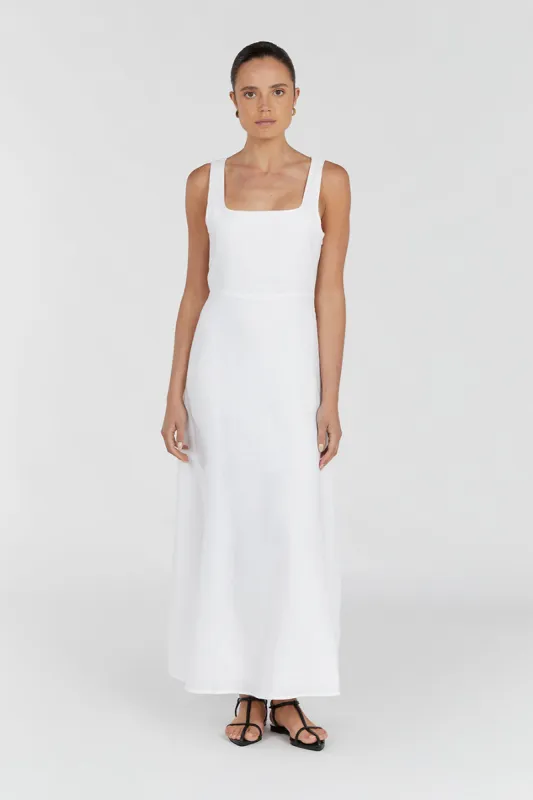 SHANNON WHITE LINEN MIDI DRESS sold by Dissh