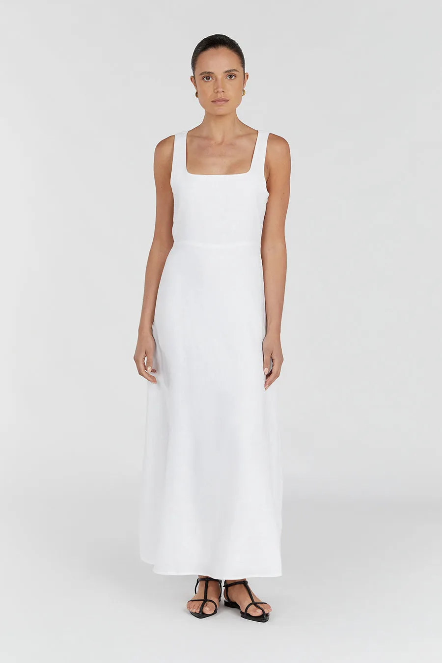 SHANNON WHITE LINEN MIDI DRESS sold by Dissh