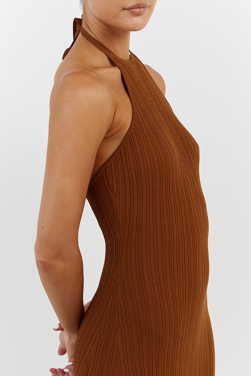 RILEY CARAMEL HIGH NECK KNIT DRESS sold by Dissh product image thumbnail 5