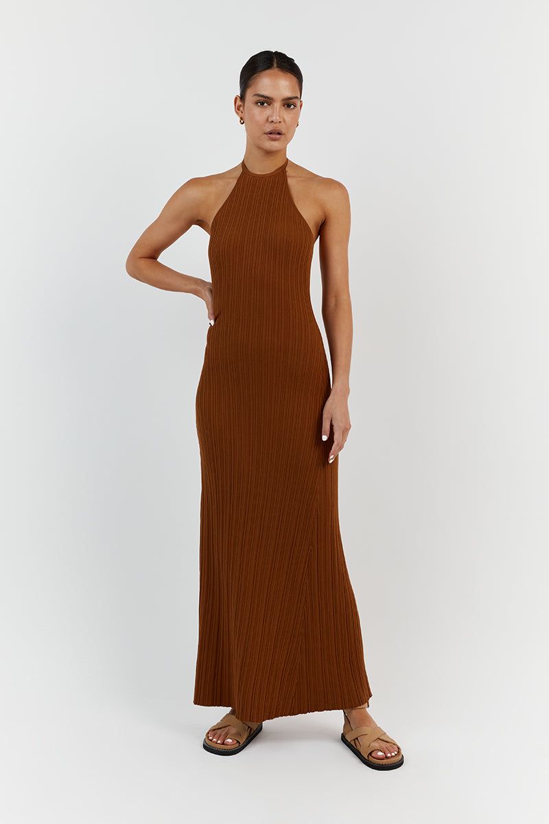 RILEY CARAMEL HIGH NECK KNIT DRESS sold by Dissh product image thumbnail 2