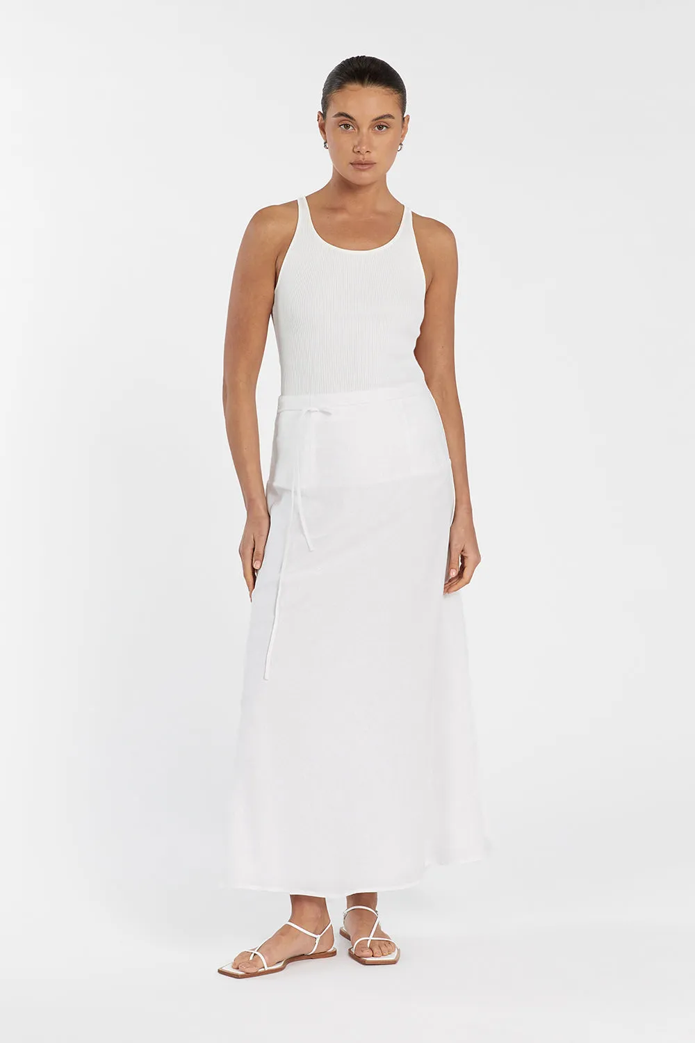 CLO WHITE LINEN MIDI SKIRT sold by Dissh