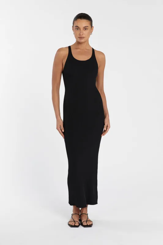 ZION BLACK KNIT MIDI DRESS sold by Dissh