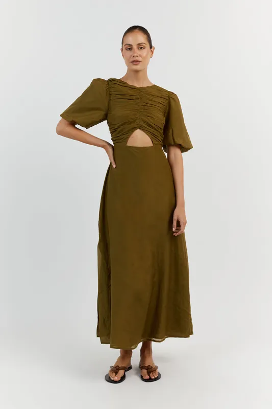 FRANKIE OLIVE CUT OUT MIDI DRESS sold by Dissh