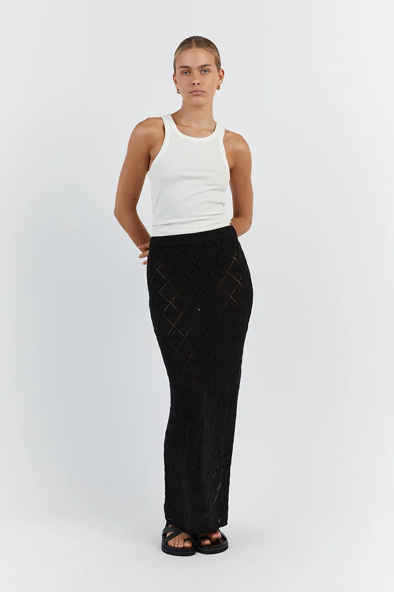 SORRENTO BLACK CROCHET MIDI SKIRT sold by Dissh