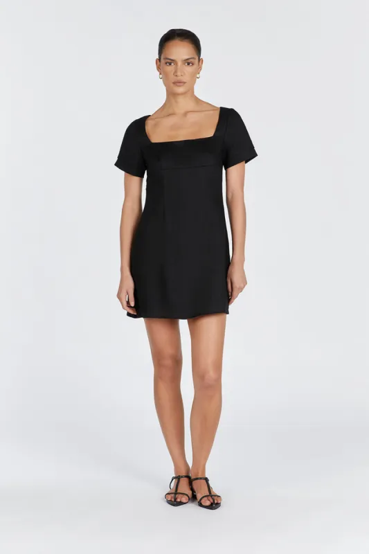 JAMIE BLACK LINEN MINI DRESS sold by Dissh
