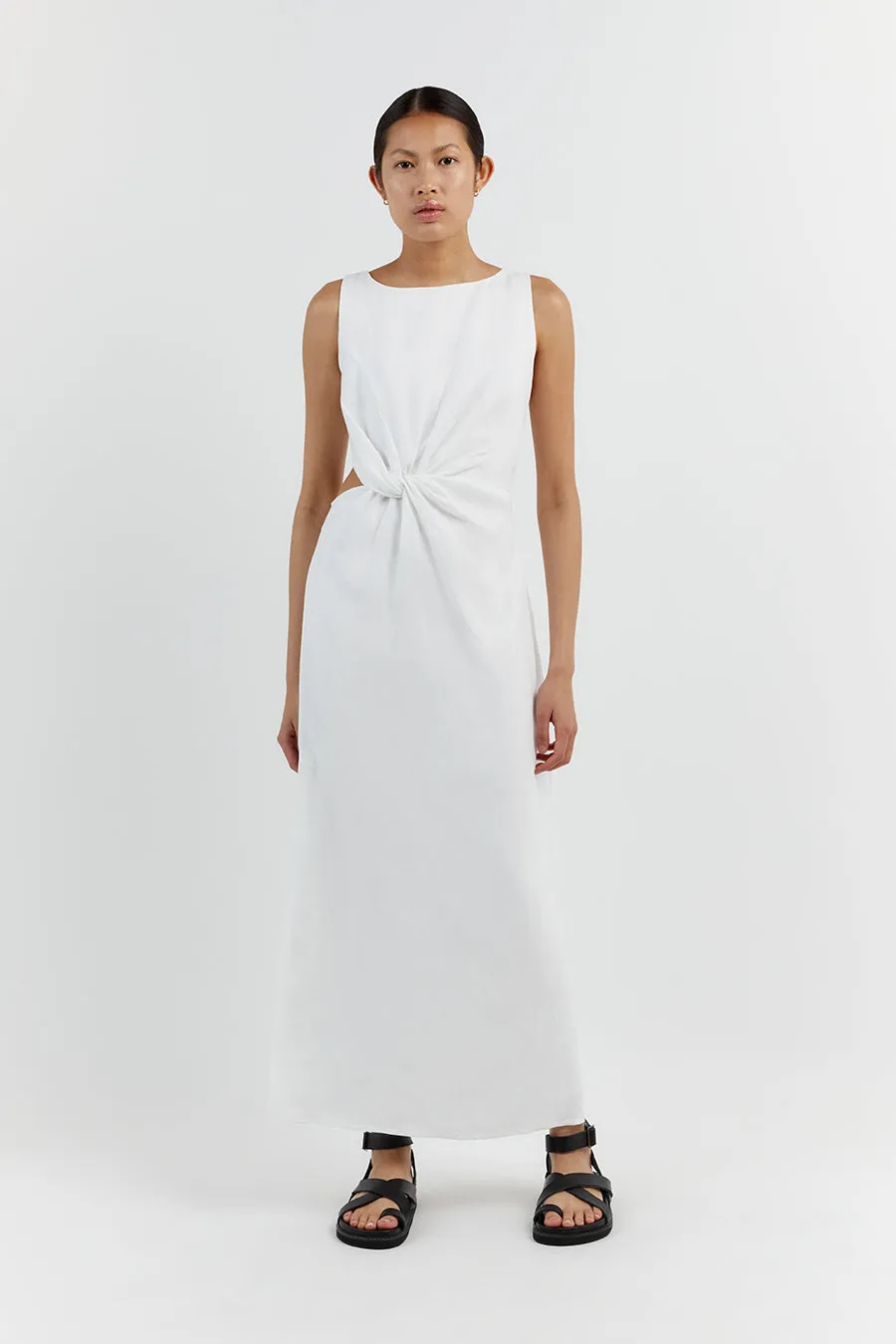 LEILANI WHITE LINEN MIDI DRESS sold by Dissh