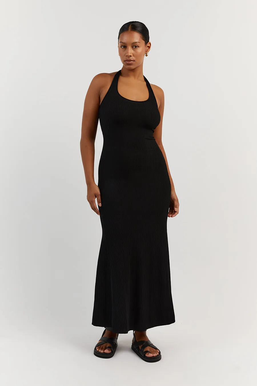EDDISON BLACK KNIT MIDI DRESS sold by Dissh