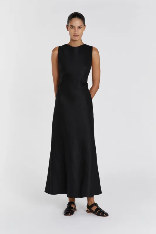 HARMONY BLACK LINEN MAXI DRESS sold by Dissh