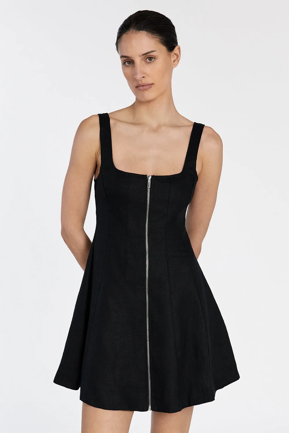 HARRIET BLACK LINEN MINI DRESS sold by Dissh product image thumbnail 3