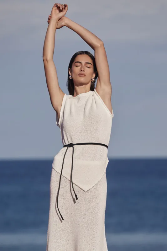 ALTHEA OFF WHITE ASYM KNIT TOP sold by Dissh