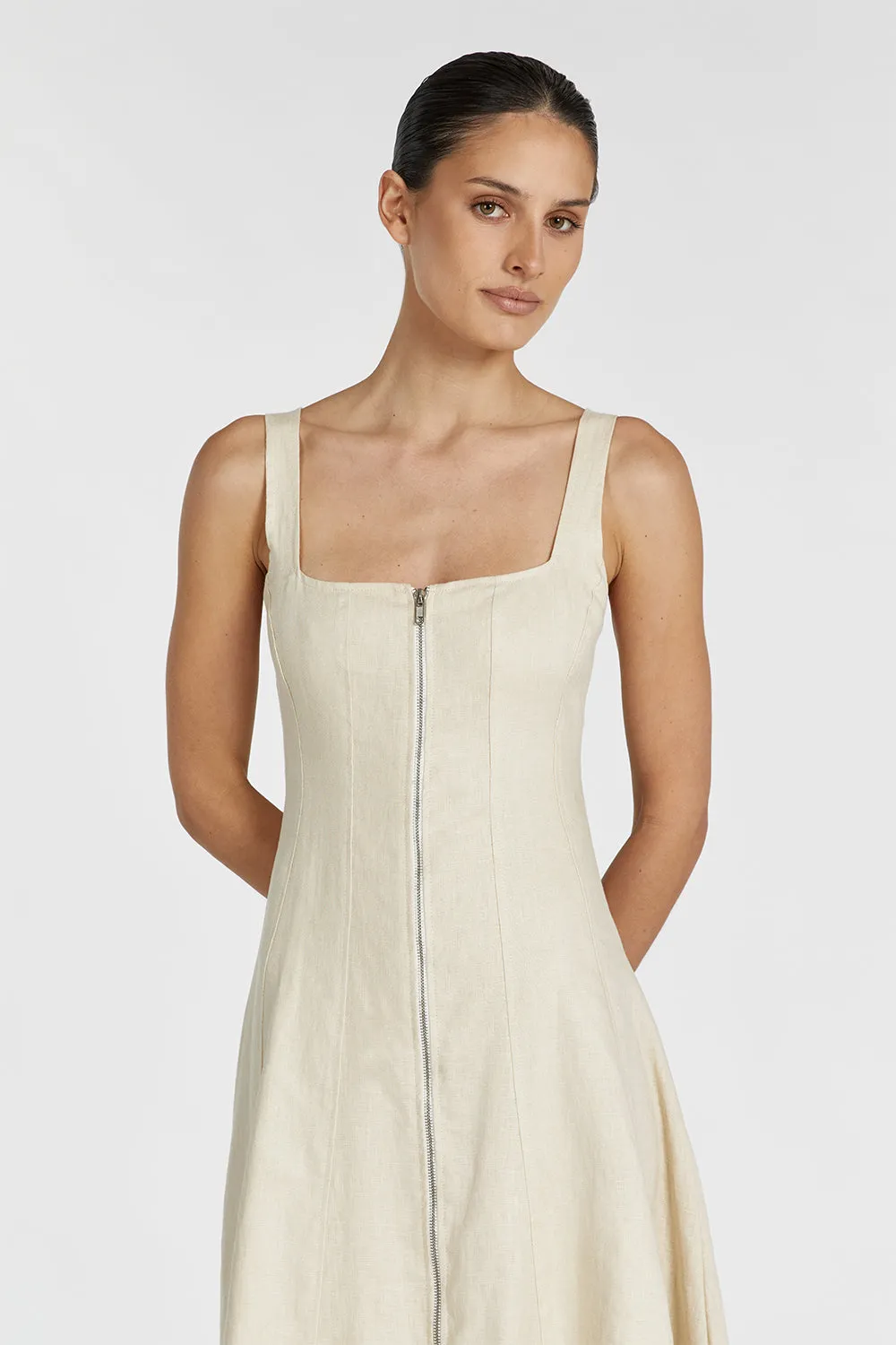 HARRIET SAND LINEN MIDI DRESS sold by Dissh product image thumbnail 3