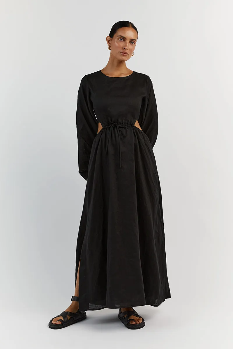 MOLLY BLACK LINEN MIDI DRESS sold by Dissh product image thumbnail 5