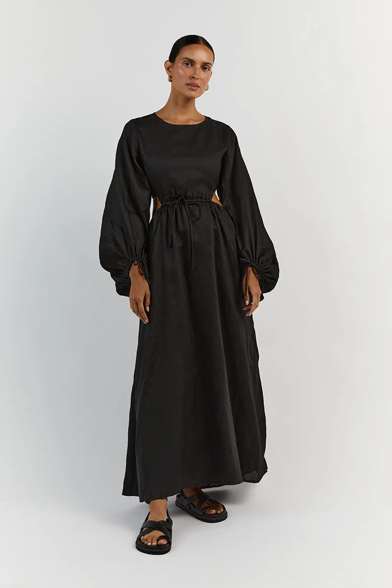 MOLLY BLACK LINEN MIDI DRESS sold by Dissh product image thumbnail 4