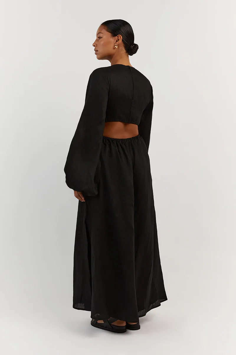 MOLLY BLACK LINEN MIDI DRESS sold by Dissh product image thumbnail 3