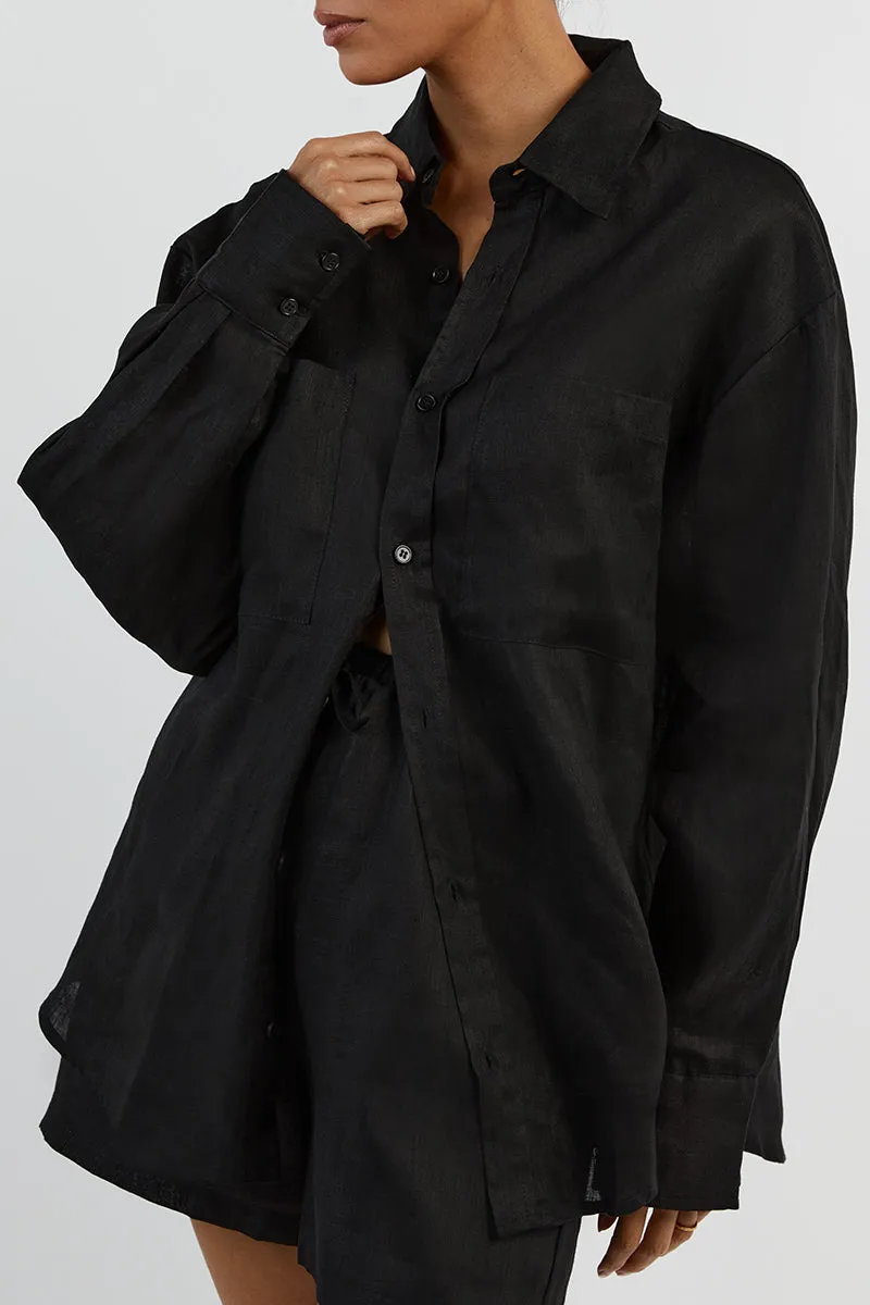 HAZEL BLACK LINEN JOGGER SHORT sold by Dissh product image thumbnail 5