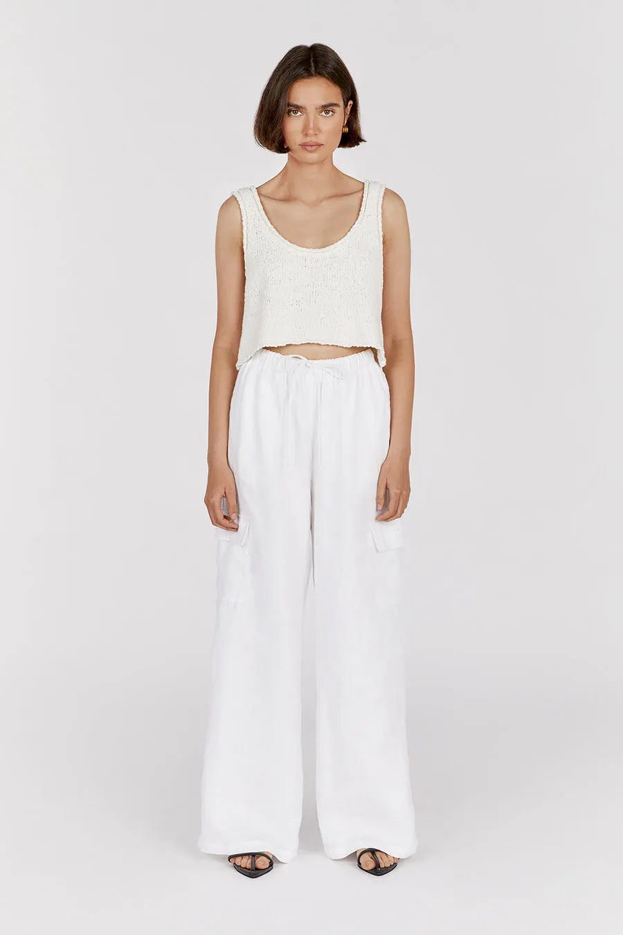 DION OFF WHITE BOUCLE CROP TOP sold by Dissh